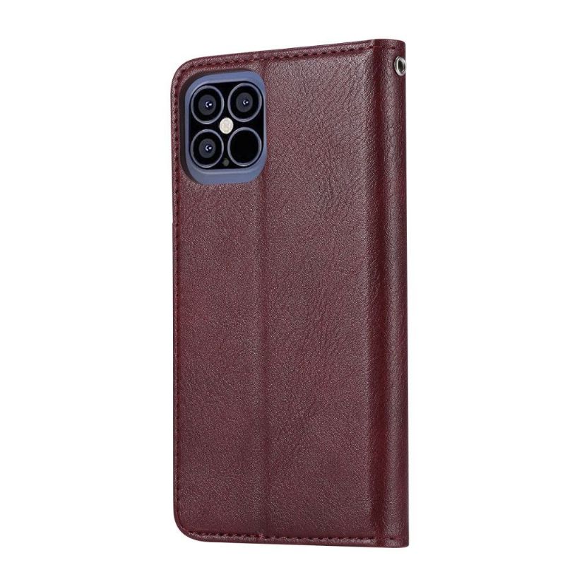 Kožené Pouzdro Na iPhone 12 Pro Max Pouzdro Na Stojan Z Umělé Kůže - Vínově Červená