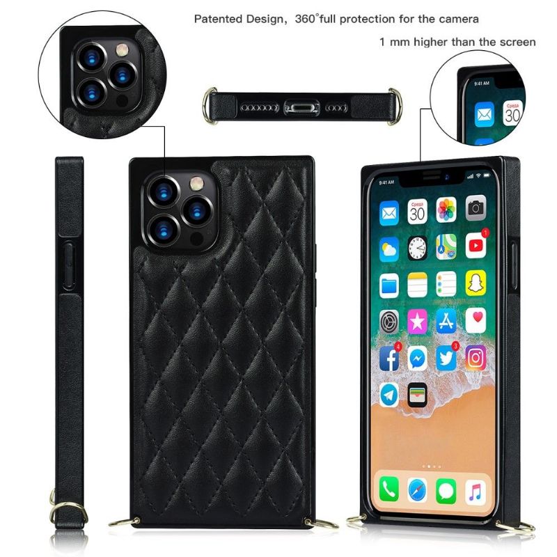 Kryt Na iPhone 12 Pro Max Efekt Prošívané Kůže A Šňůrka