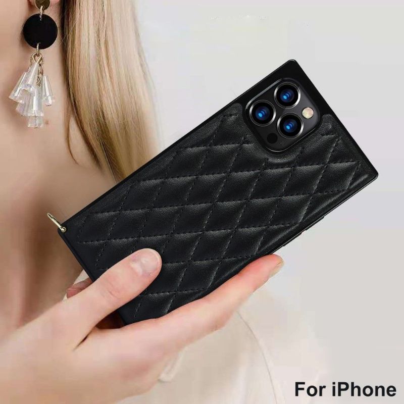 Kryt Na iPhone 12 Pro Max Efekt Prošívané Kůže A Šňůrka