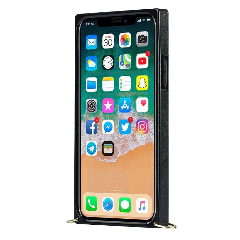 Kryt Na iPhone 12 Pro Max Efekt Prošívané Kůže A Šňůrka