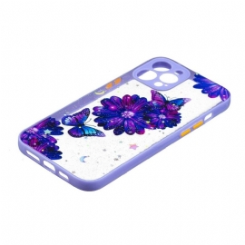 Kryt Na iPhone 12 Pro Max Fialové Květiny A Motýli