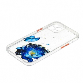 Kryt Na iPhone 12 Pro Max Modré Květiny A Motýli