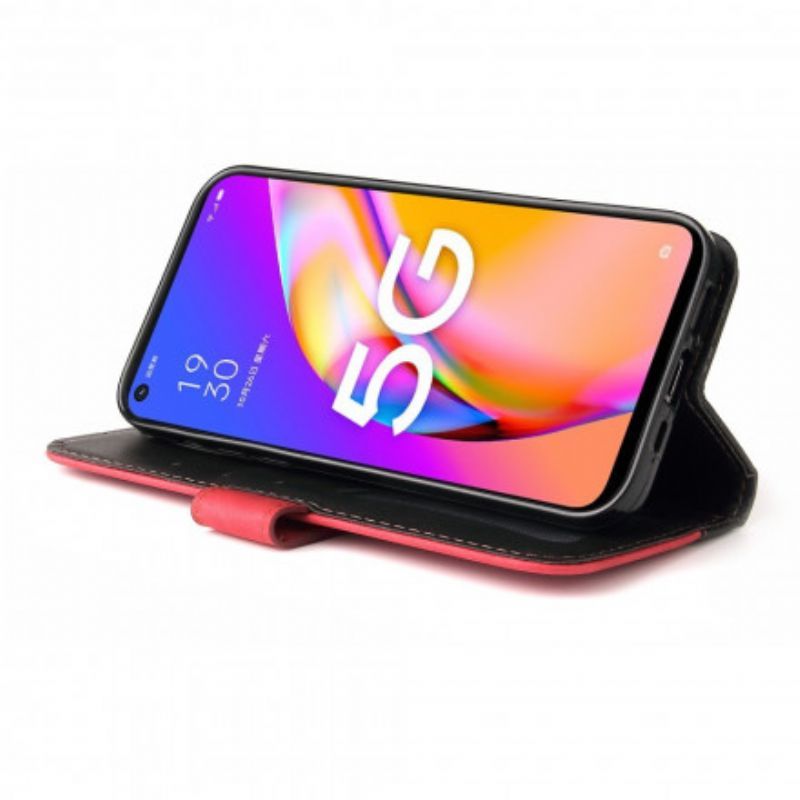 Flipové Pouzdro Na Oppo A54 5G / A74 5G Barevná Dvoubarevná Umělá Kůže