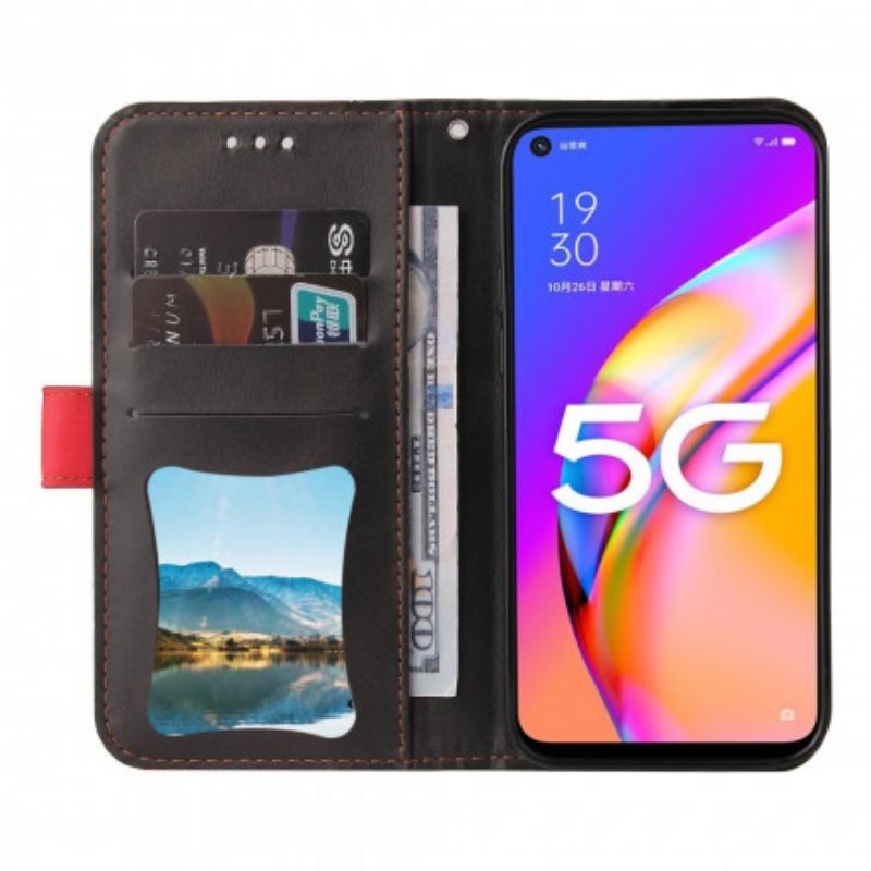 Flipové Pouzdro Na Oppo A54 5G / A74 5G Barevná Dvoubarevná Umělá Kůže