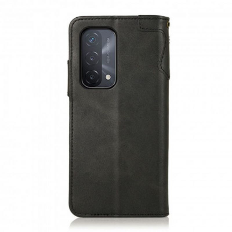 Flipové Pouzdro Na Oppo A54 5G / A74 5G Knoflík Khazneh Z Umělé Kůže
