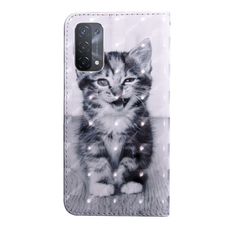 Flipové Pouzdro Na Oppo A54 5G / A74 5G Kotě S Lanyardem
