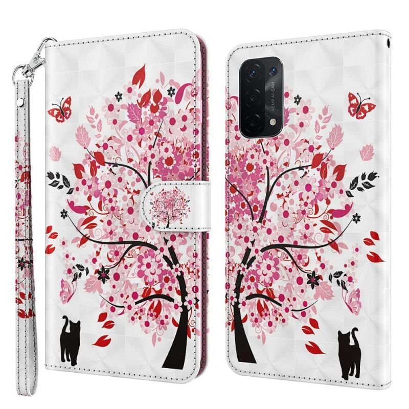 Flipové Pouzdro Na Oppo A54 5G / A74 5G Na Lana Kočka A Tanga Strom