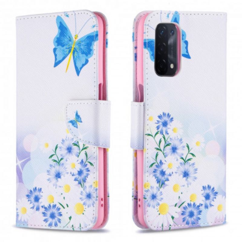 Flipové Pouzdro Na Oppo A54 5G / A74 5G Malované Motýly A Květiny