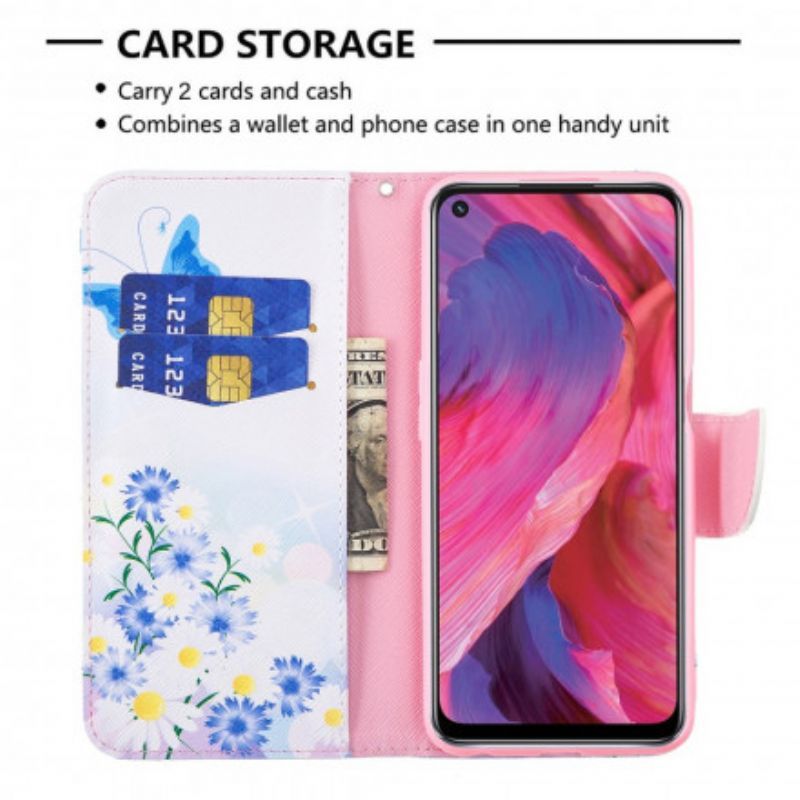 Flipové Pouzdro Na Oppo A54 5G / A74 5G Malované Motýly A Květiny