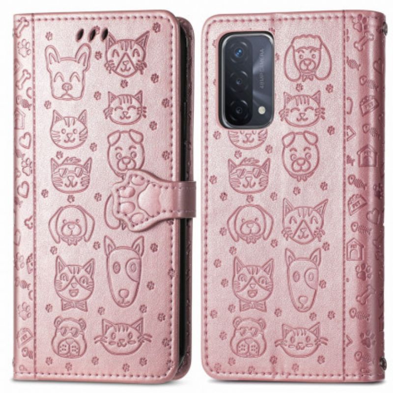Kožené Pouzdro Na Oppo A54 5G / A74 5G Animovaná Zvířata