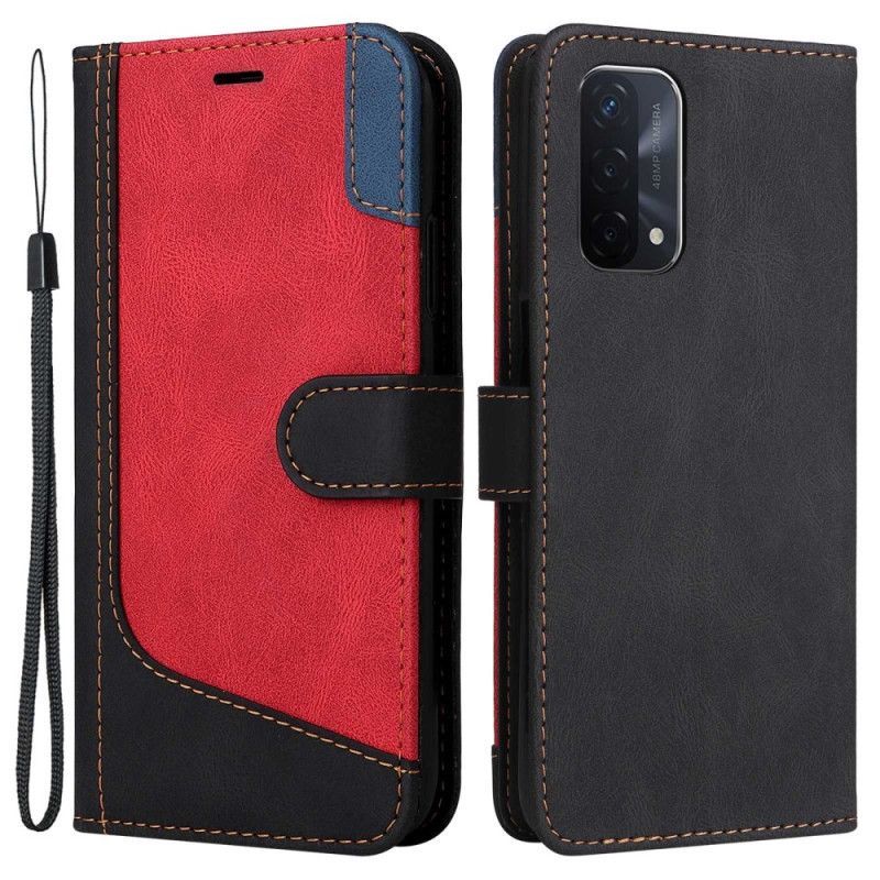 Kožené Pouzdro Na Oppo A54 5G / A74 5G Dvoubarevné S Páskem