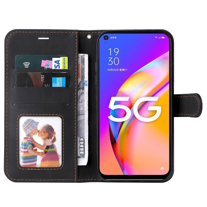Kožené Pouzdro Na Oppo A54 5G / A74 5G Dvoubarevné S Páskem