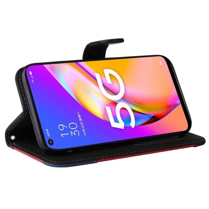 Kožené Pouzdro Na Oppo A54 5G / A74 5G Dvoubarevné S Páskem