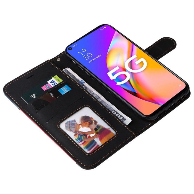Kožené Pouzdro Na Oppo A54 5G / A74 5G Dvoubarevné S Páskem