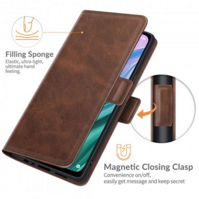 Kožené Pouzdro Na Oppo A54 5G / A74 5G Flipové Pouzdro Dvojitá Klapka