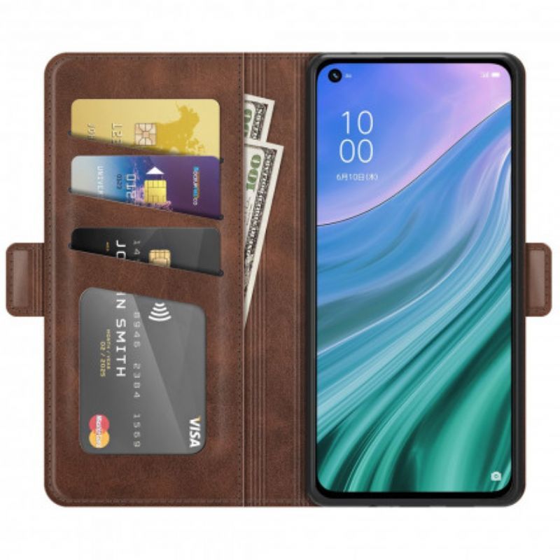 Kožené Pouzdro Na Oppo A54 5G / A74 5G Flipové Pouzdro Dvojitá Klapka