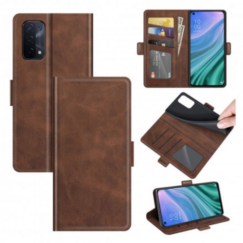 Kožené Pouzdro Na Oppo A54 5G / A74 5G Flipové Pouzdro Dvojitá Klapka