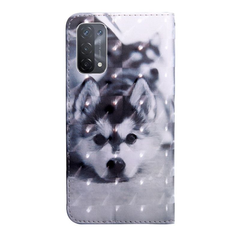 Kožené Pouzdro Na Oppo A54 5G / A74 5G Husky Pes S Lanyardem