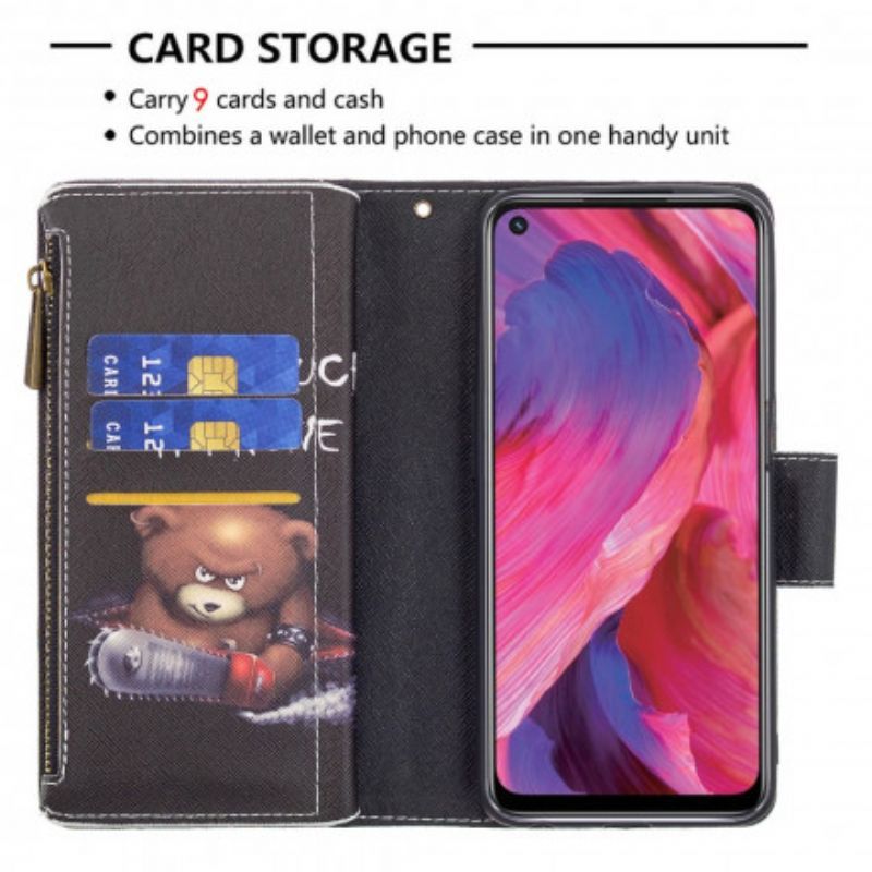 Kožené Pouzdro Na Oppo A54 5G / A74 5G Kapesní Medvěd Na Zip