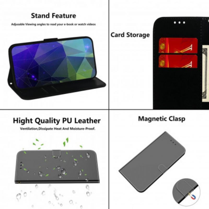 Kožené Pouzdro Na Oppo A54 5G / A74 5G Kryt Na Zrcadlo Z Umělé Kůže