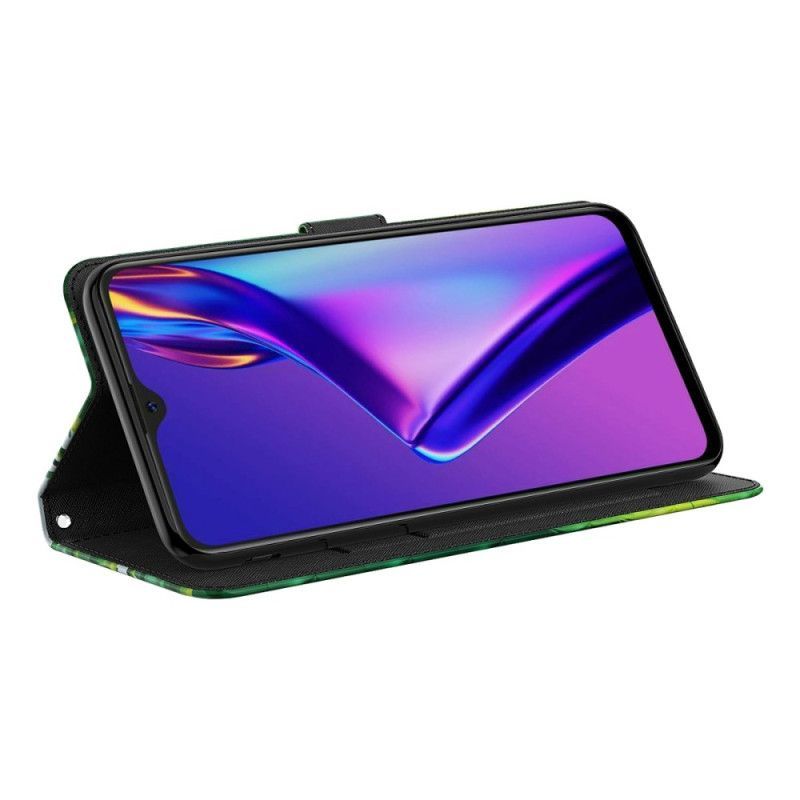 Kožené Pouzdro Na Oppo A54 5G / A74 5G Na Lana Panda A Bambus Se Šňůrkou