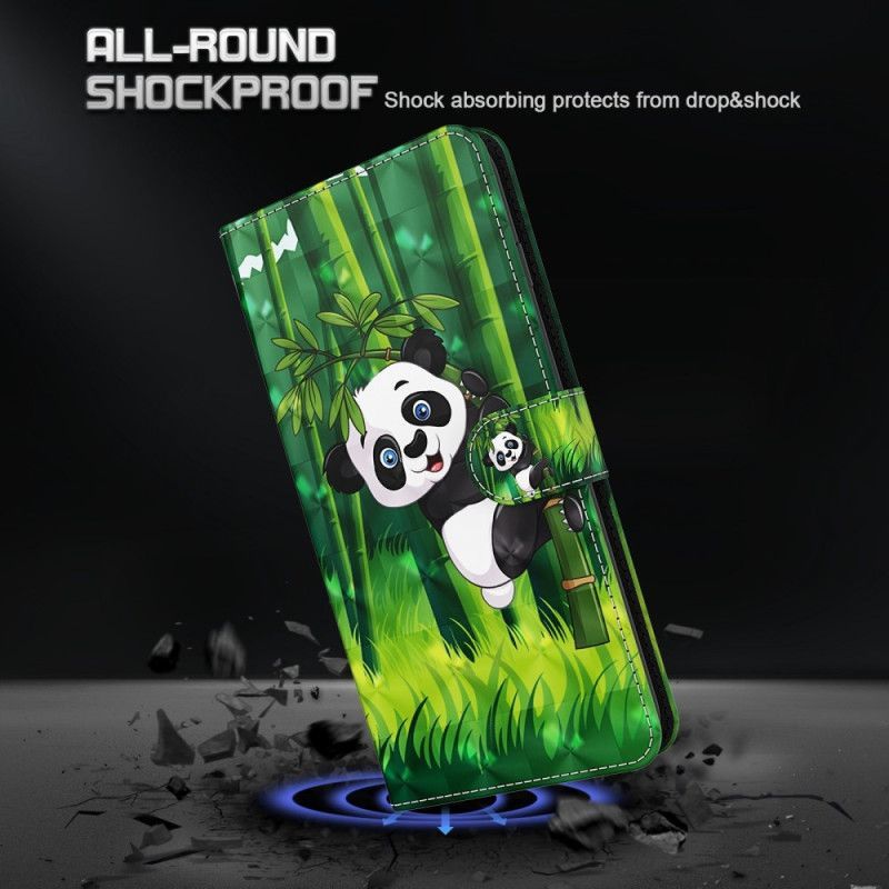 Kožené Pouzdro Na Oppo A54 5G / A74 5G Na Lana Panda A Bambus Se Šňůrkou