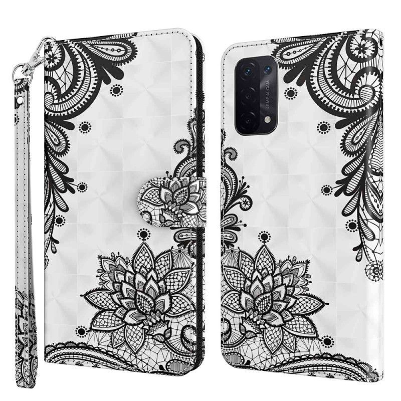 Kožené Pouzdro Na Oppo A54 5G / A74 5G Na Lana Pásková Krajka