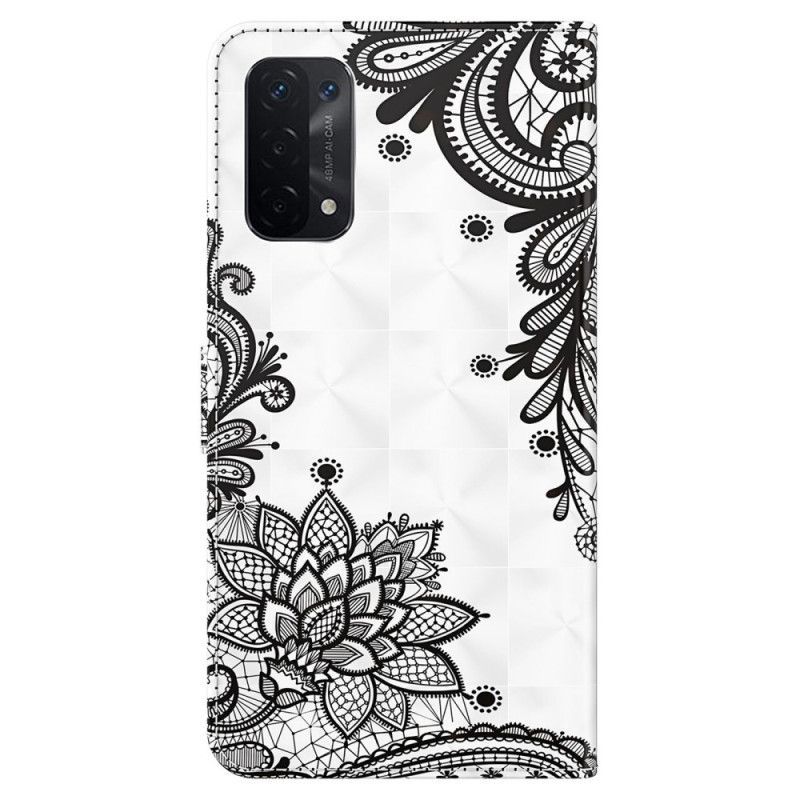 Kožené Pouzdro Na Oppo A54 5G / A74 5G Na Lana Pásková Krajka
