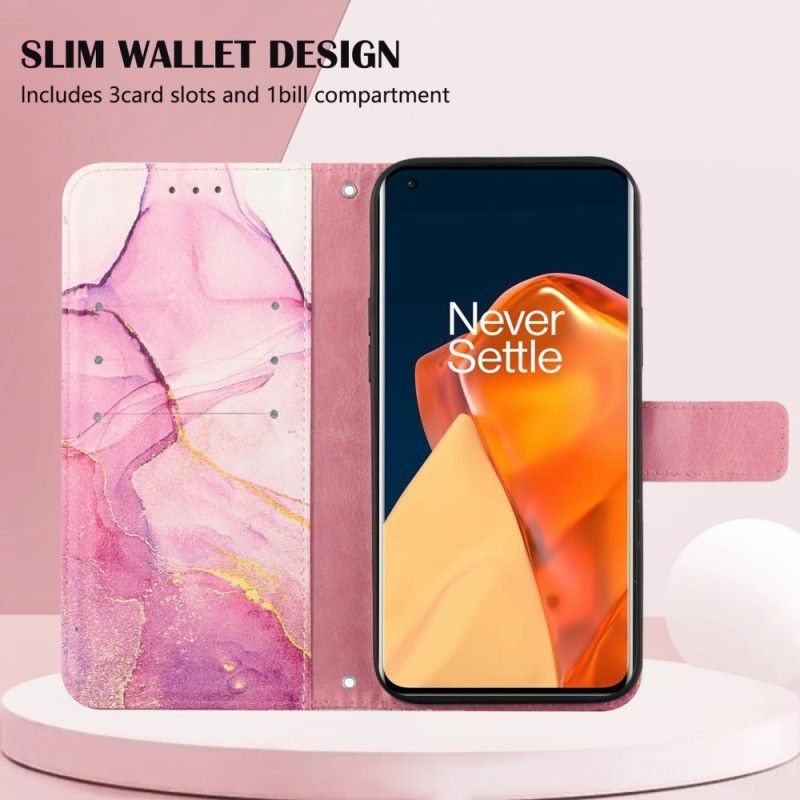 Kožené Pouzdro Na Oppo A54 5G / A74 5G Mramor Se Šňůrkou