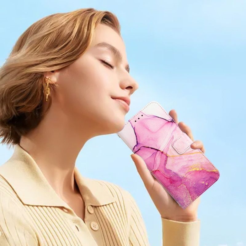 Kožené Pouzdro Na Oppo A54 5G / A74 5G Mramor Se Šňůrkou