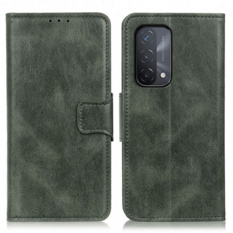 Kožené Pouzdro Na Oppo A54 5G / A74 5G Oboustranná Spona S Koženým Efektem