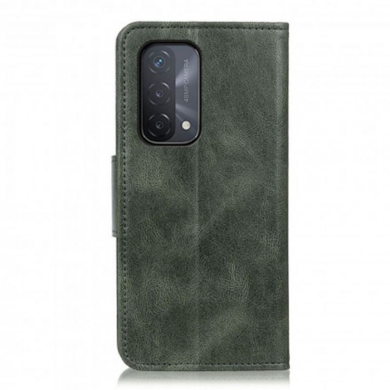 Kožené Pouzdro Na Oppo A54 5G / A74 5G Oboustranná Spona S Koženým Efektem