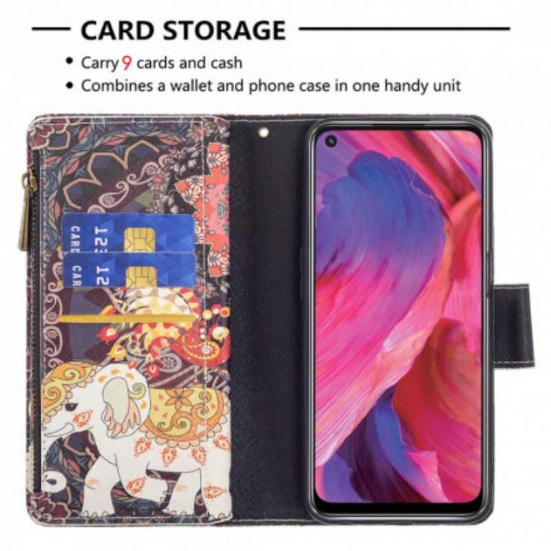 Kožené Pouzdro Na Oppo A54 5G / A74 5G Sloní Kapsa Na Zip