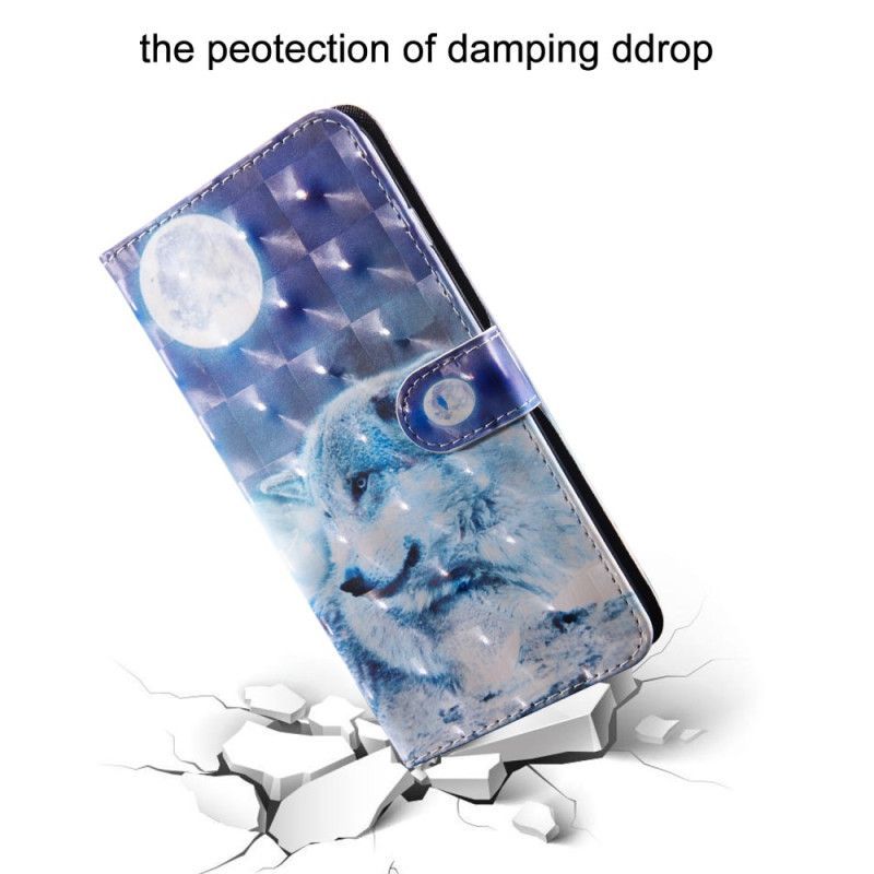 Kožené Pouzdro Na Oppo A54 5G / A74 5G Vlk S Lanyardem
