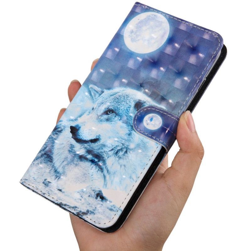 Kožené Pouzdro Na Oppo A54 5G / A74 5G Vlk S Lanyardem