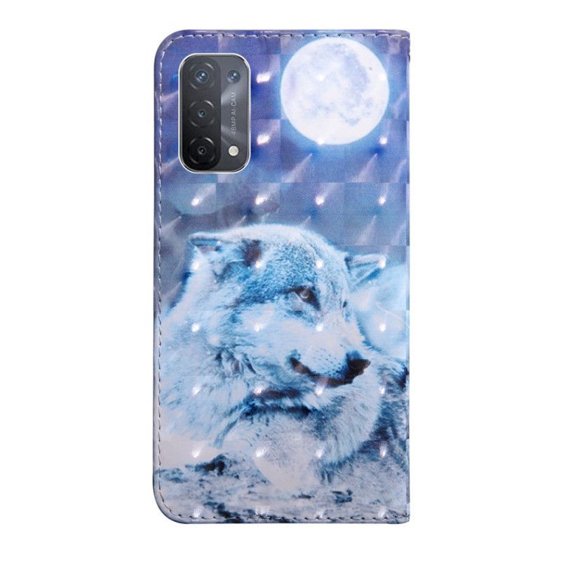 Kožené Pouzdro Na Oppo A54 5G / A74 5G Vlk S Lanyardem