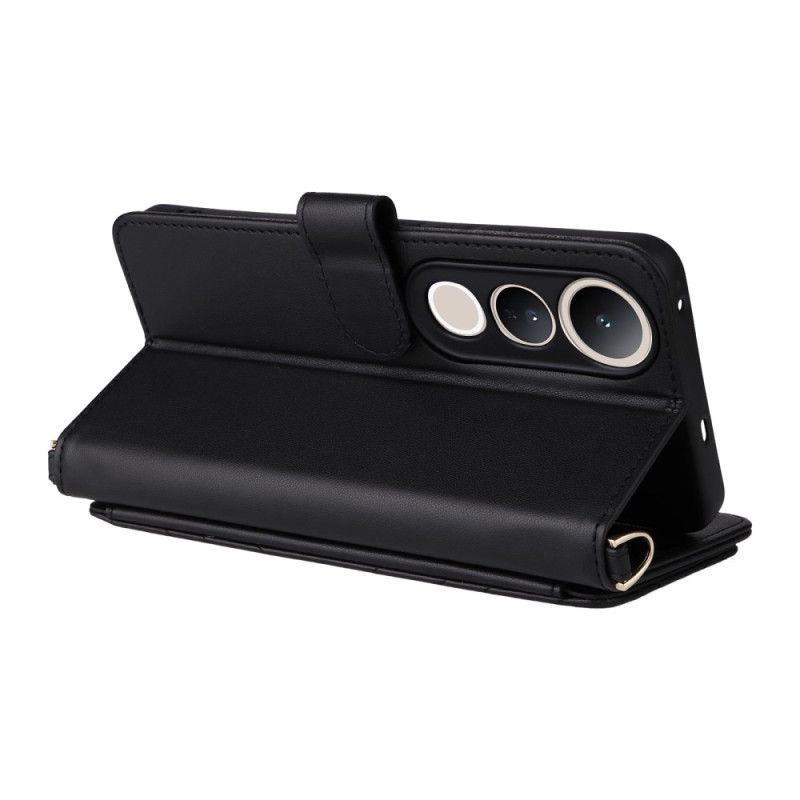 Kožený Kryt Vivo V50 Lite 5g Prošívaný S Šňůrkou A Ramenním Popruhem