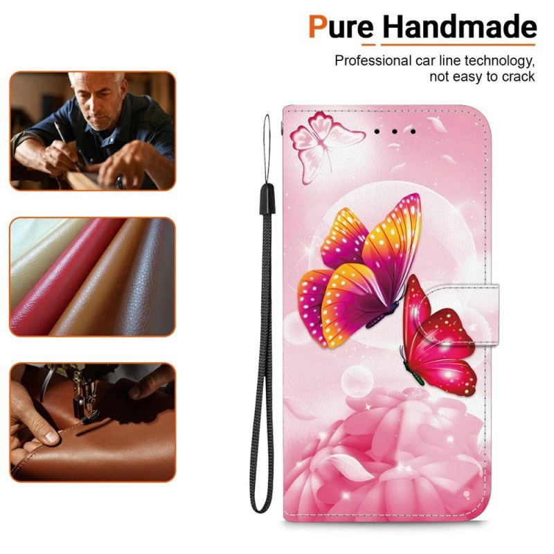 Kožený Kryt Na Oneplus Nord 5 Růžoví Motýli