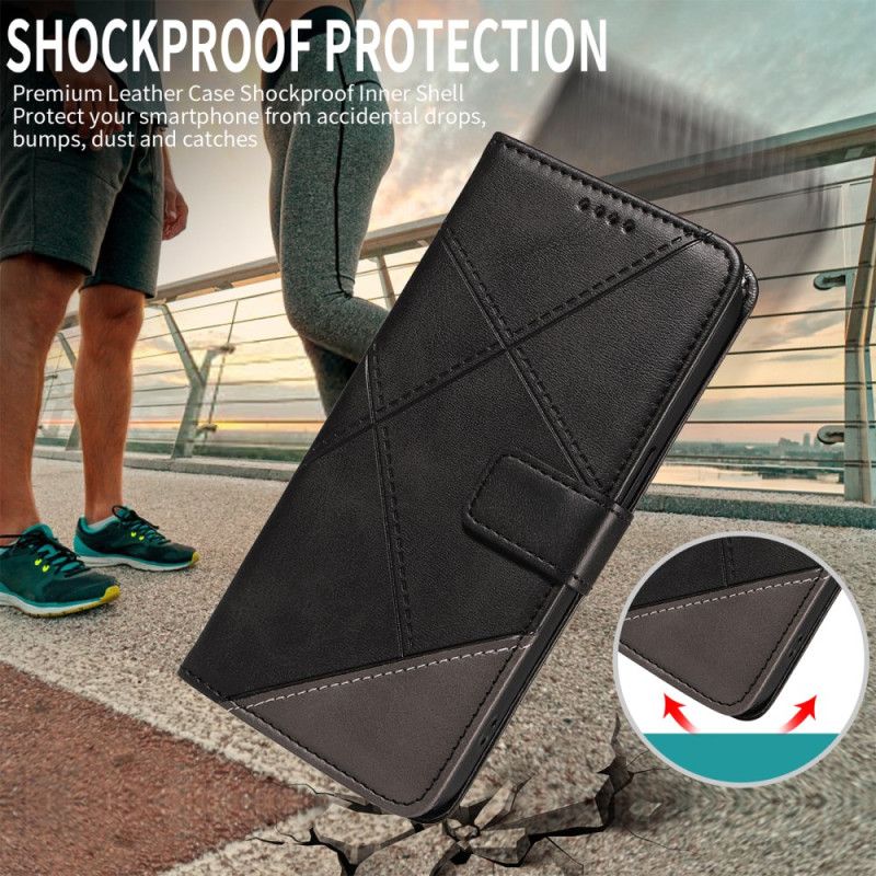 Kožený Kryt Oneplus Nord 5 Dvoubarevný Geometrický Vzor