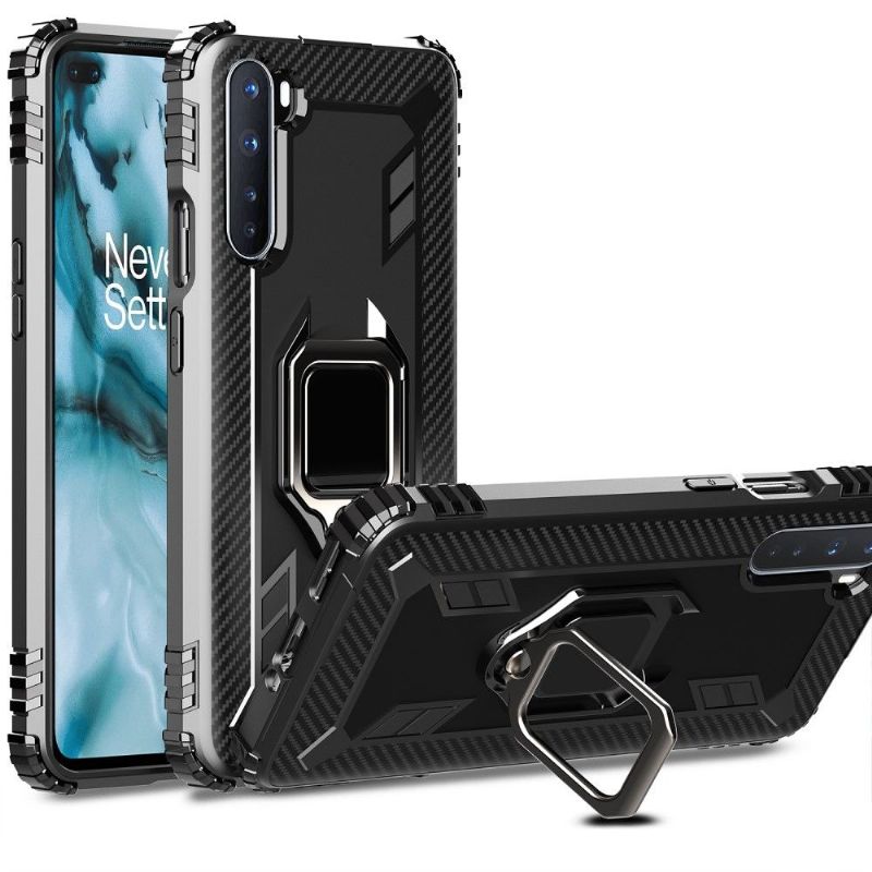 Kryt Na OnePlus Nord Karbonový Vzhled S Opěrným Kroužkem