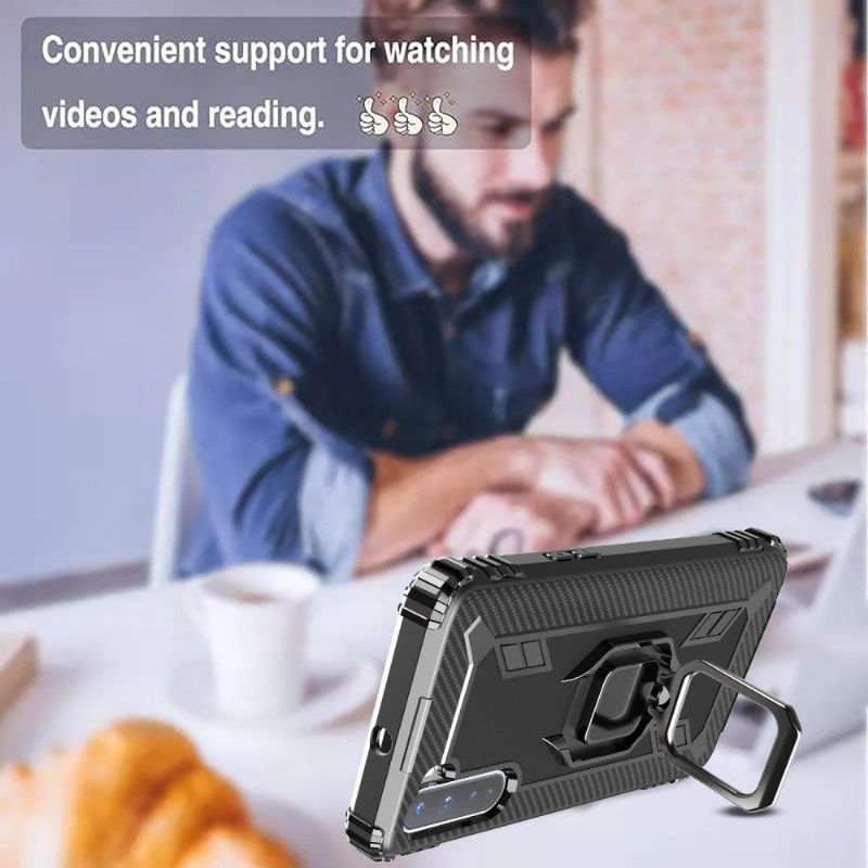 Kryt Na OnePlus Nord Karbonový Vzhled S Opěrným Kroužkem