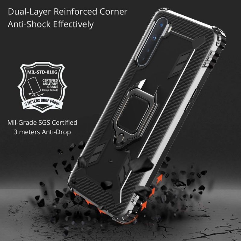 Kryt Na OnePlus Nord Karbonový Vzhled S Opěrným Kroužkem