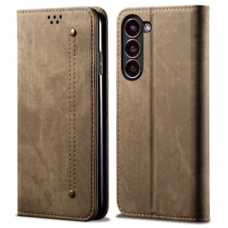 Kožené Pouzdro Samsung Galaxy S24 Plus 5g Kryty Na Mobil Textura Džínů