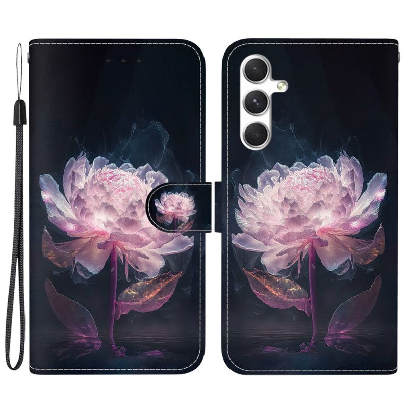Kožený Kryt Na Samsung Galaxy S24 Plus 5g Fialová Pivoňka S Řemínkem