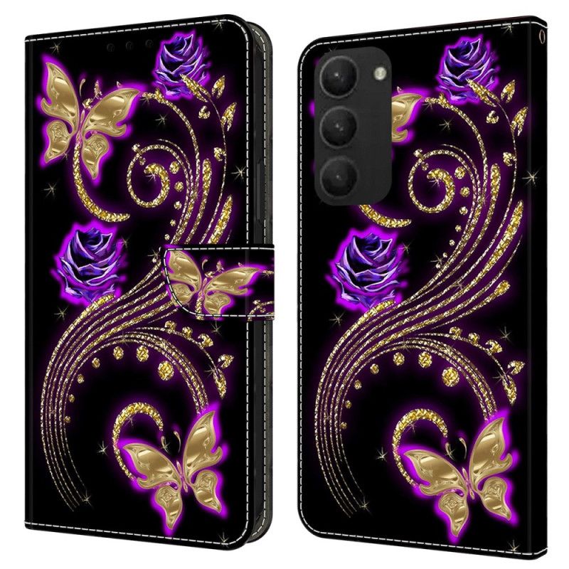 Kožený Kryt Samsung Galaxy S24 Plus 5g Fialoví Motýli