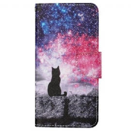Kožený Kryt Samsung Galaxy S24 Plus 5g Hvězdná Obloha S Lanyard Cat