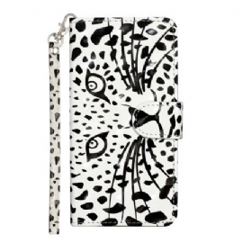 Kožený Kryt Samsung Galaxy S24 Plus 5g Leopardí Hlava S Popruhem