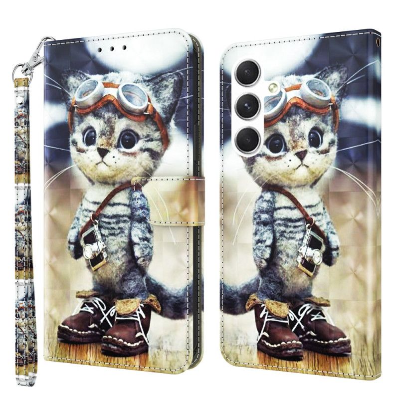 Kožený Kryt Samsung Galaxy S24 Plus 5g Letecká Kočka S Popruhem