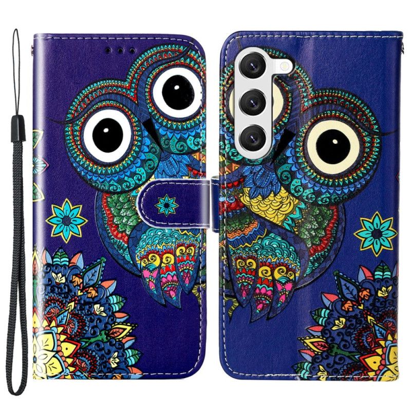 Kožený Kryt Samsung Galaxy S24 Plus 5g Modrá Sova S Popruhem