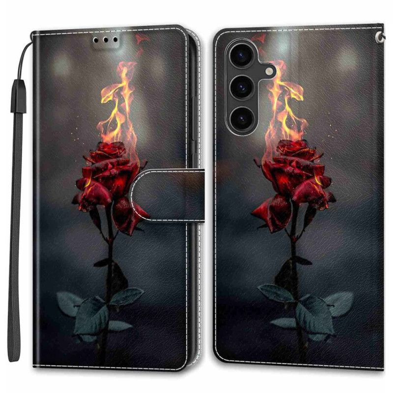 Kožený Kryt Samsung Galaxy S24 Plus 5g Ohnivě Růžová S Popruhem
